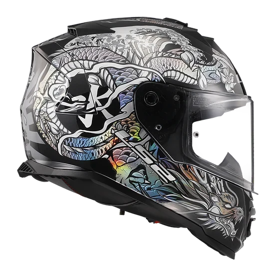Assault Warrior Full Face Motorcycle Helmet W/ SunShield Krome Silver Black Helmets LS2 Helmets