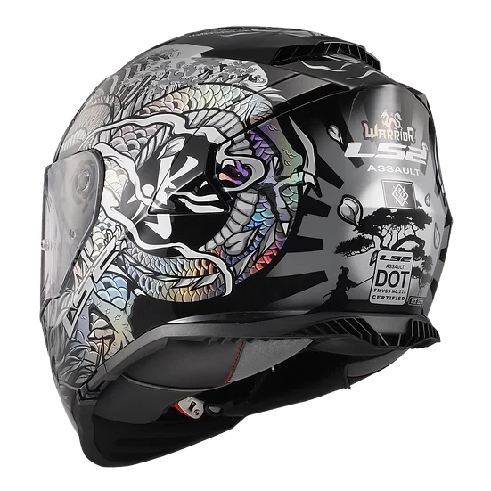 Assault Warrior Full Face Motorcycle Helmet W/ SunShield Krome Silver Black Helmets LS2 Helmets