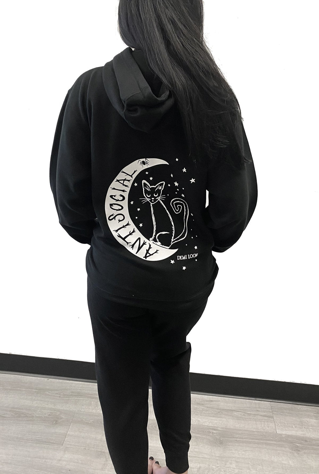 Antisocial Cat Witch Moon "Boyfriend Fit" Zipper Hoodie
