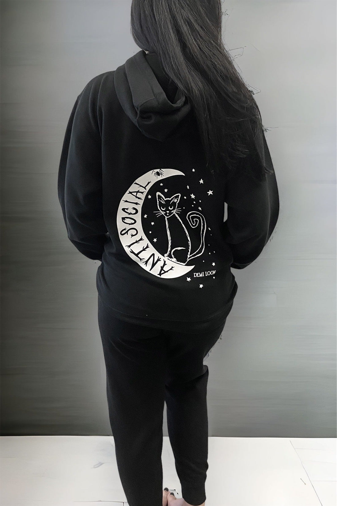 Antisocial Cat Witch Moon "Boyfriend Fit" Pullover Hoodie