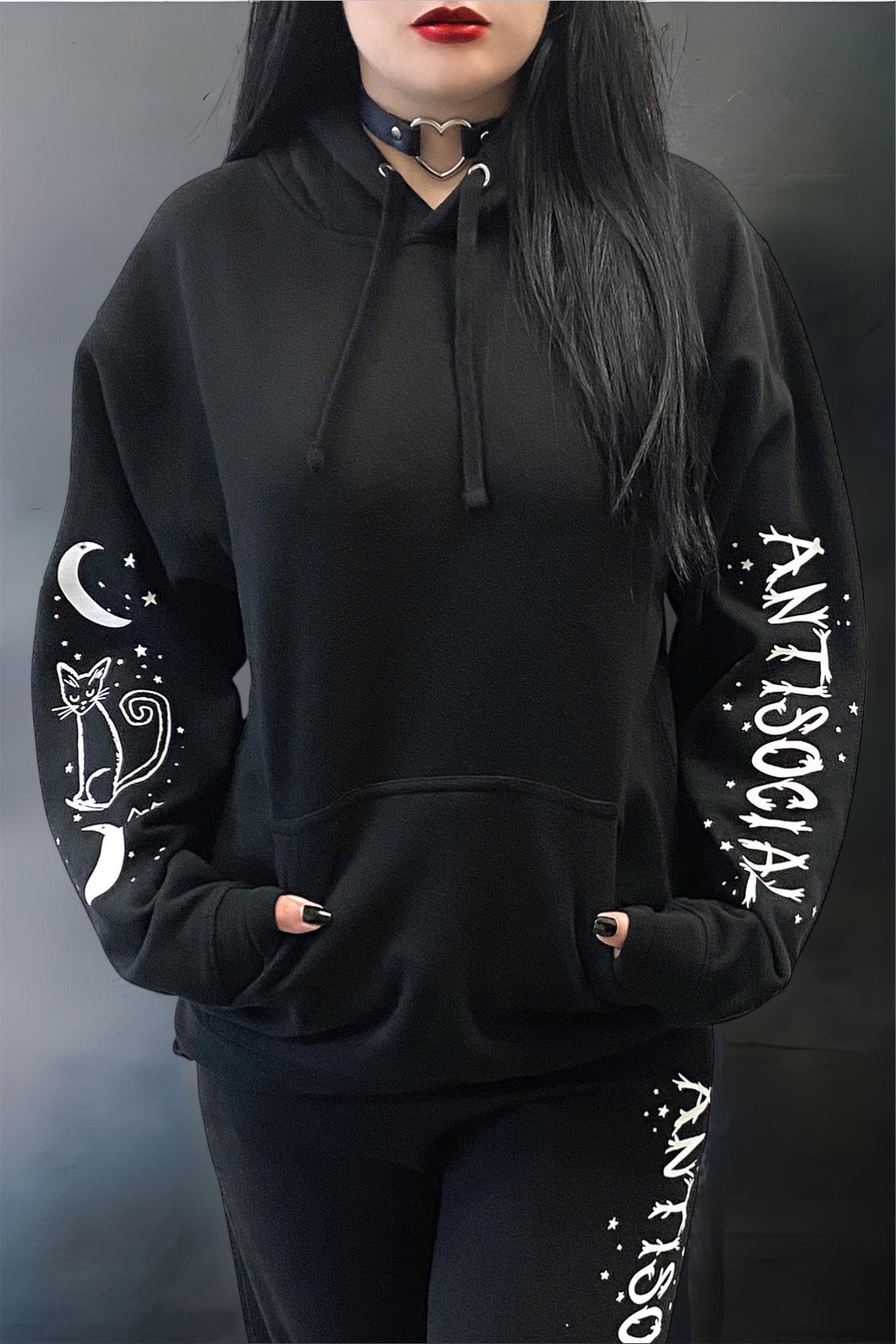 Antisocial Cat Witch Moon "Boyfriend Fit" Pullover Hoodie