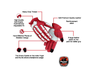 Skeletal Grip Red and White Skeleton Design Riding Glove Renegade Classics