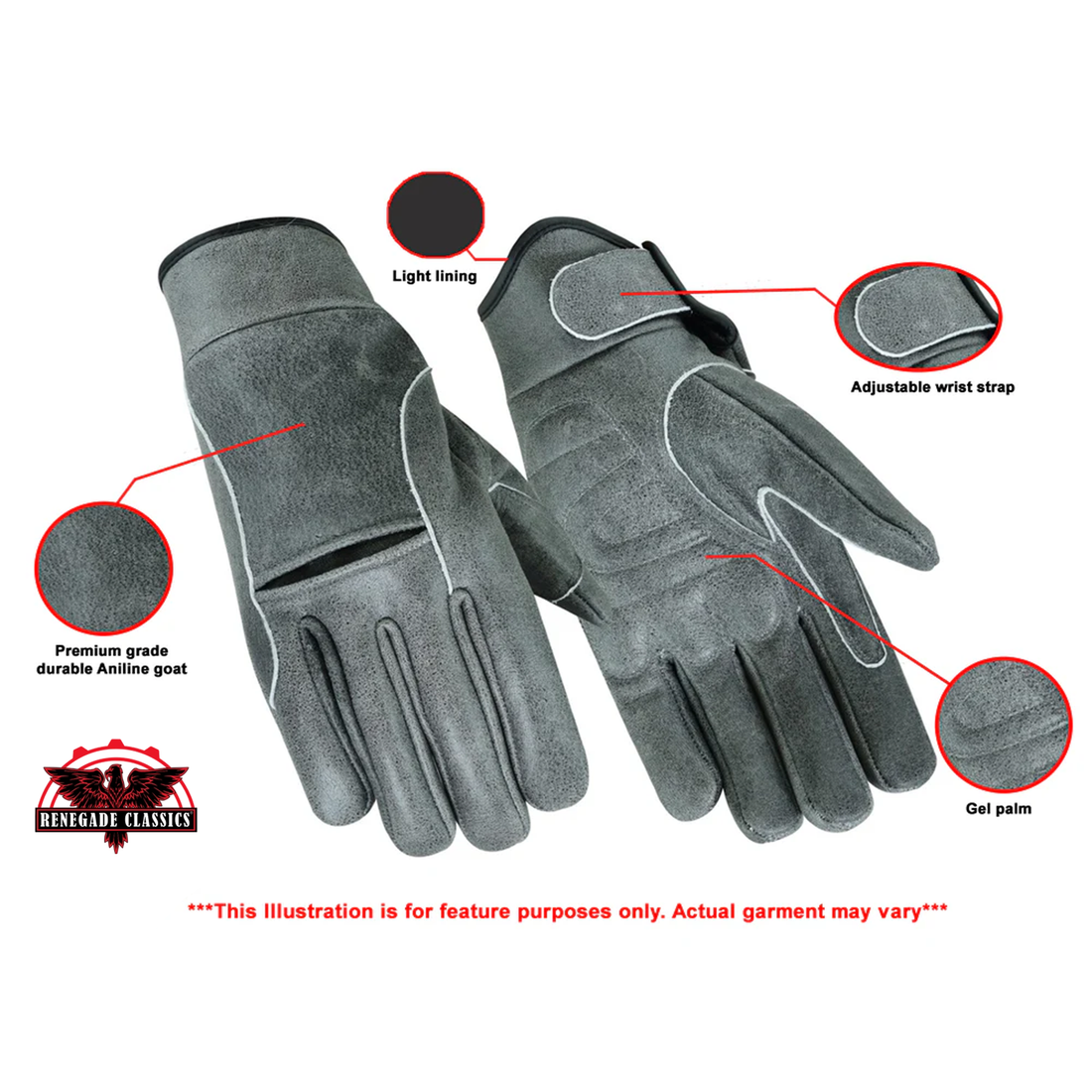 AshCruise  Men's leather motorcycle gloves - Gray