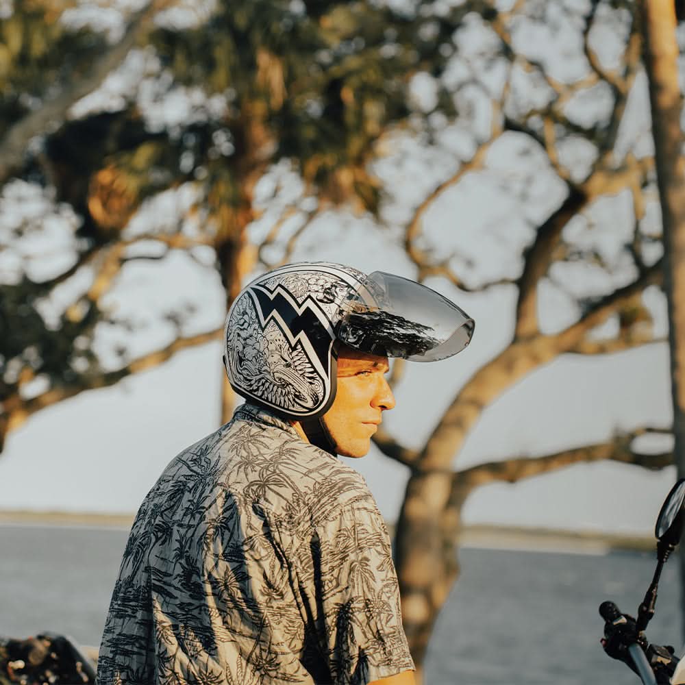 DOT Approved Daytona Cruiser Open Face Motorcycle Helmet - Men, Women & Youth - With Visor & Graphics - W/ Graffiti