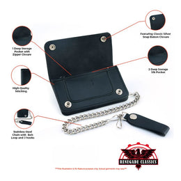 BWC237 Black Leather Long Bi-Fold Biker Chain Wallet Wallet Chains/Key Leash Renegade Classics