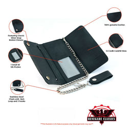 BWC238 Matte Black Biker Leather Wallet with Chain Wallet Chains/Key Leash Renegade Classics