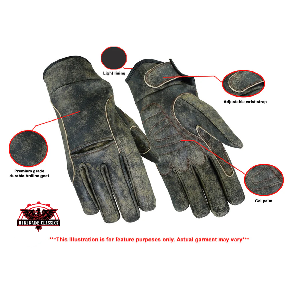 Burnished Men's leather motorcycle gloves - Brown