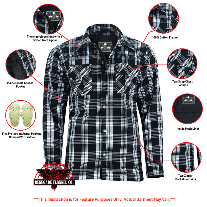 Checkered Men's Armored Black and White Flannel Shirt