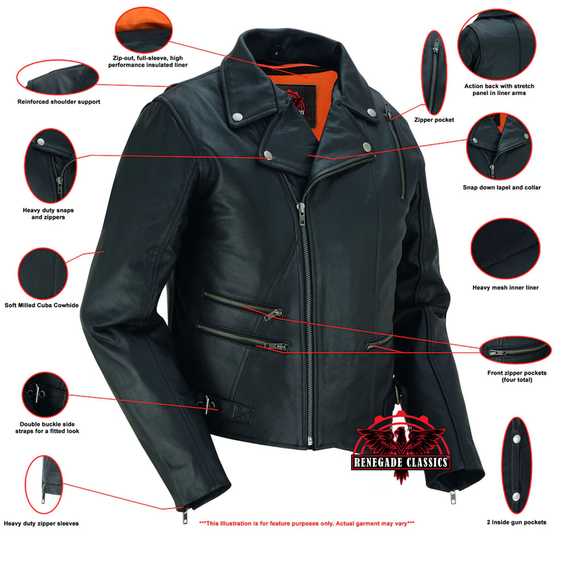 Chic ride Women's  Leather Biker Jacket - Black