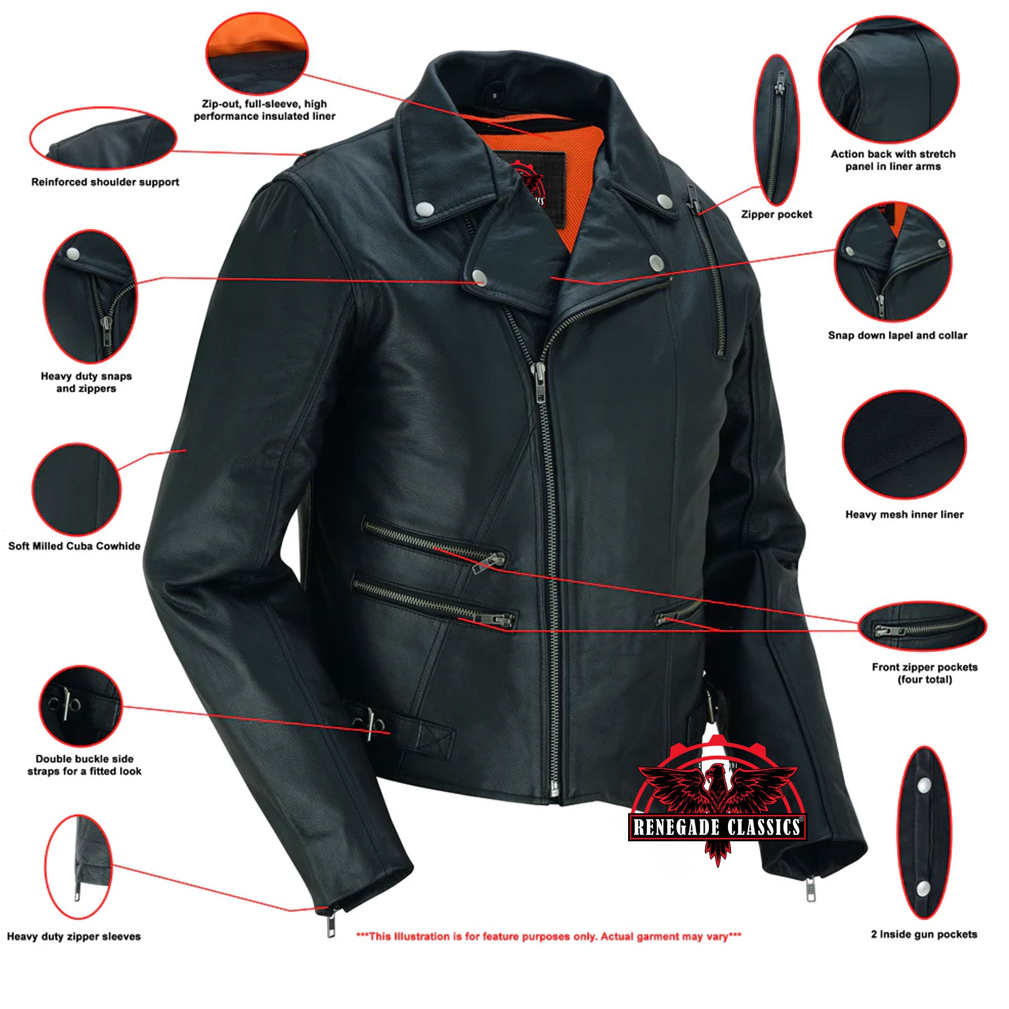 Chic ride Women's  Leather Biker Jacket - Black