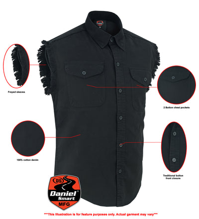 DM Men's Black Lightweight Sleeveless Mens Denim Shirt Men's Denim Shirt Renegade Classics