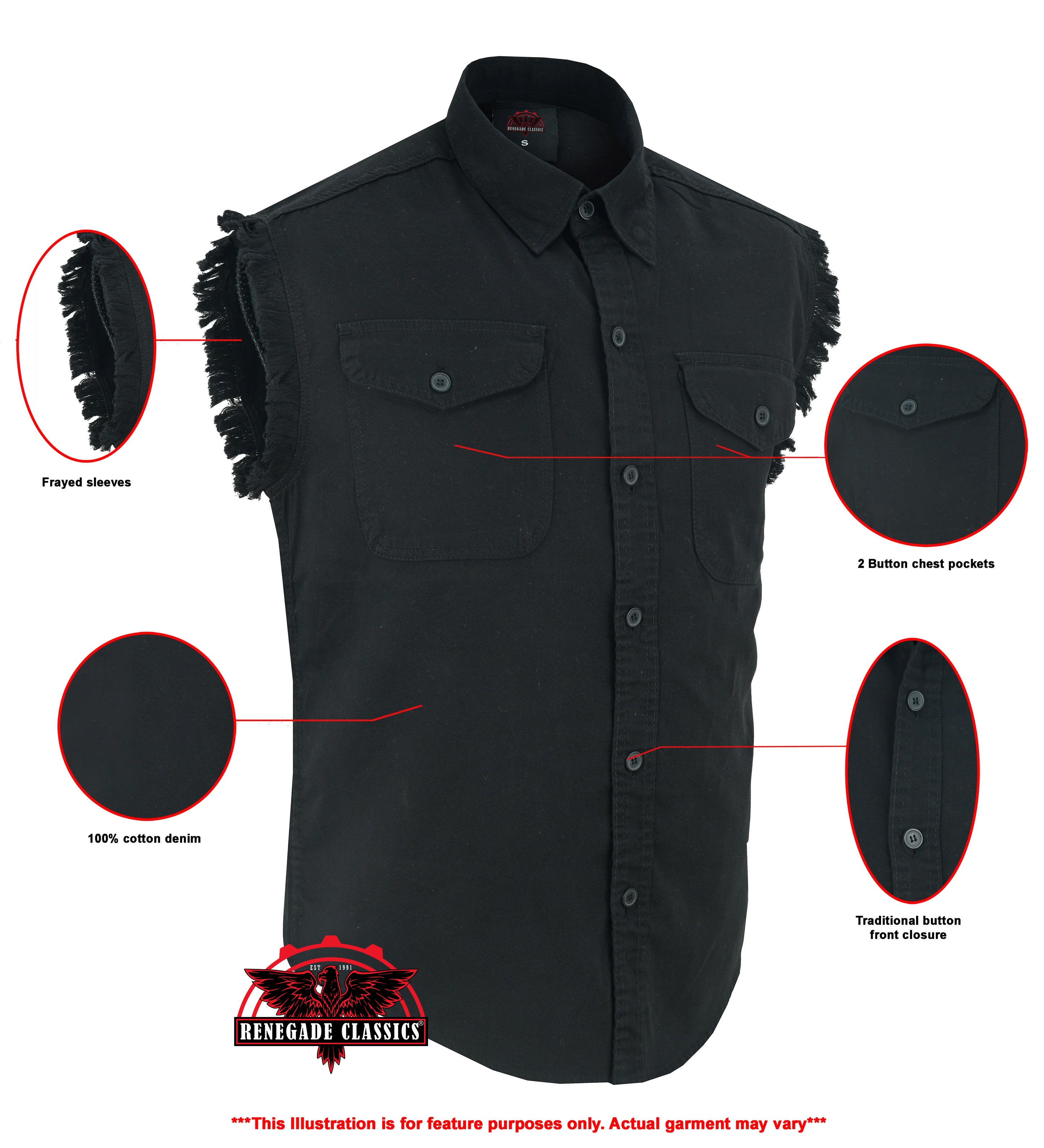 Men's Black Lightweight Sleeveless Mens Denim Shirt