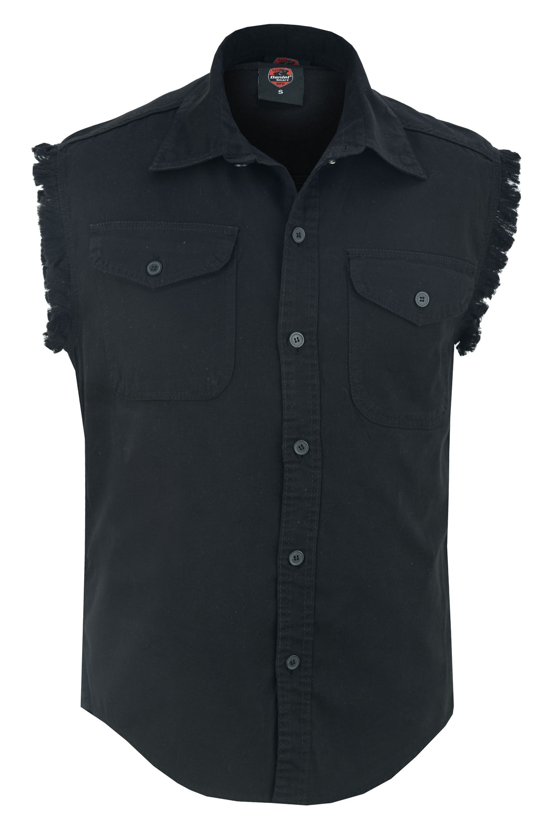 DM Men's Black Lightweight Sleeveless Mens Denim Shirt