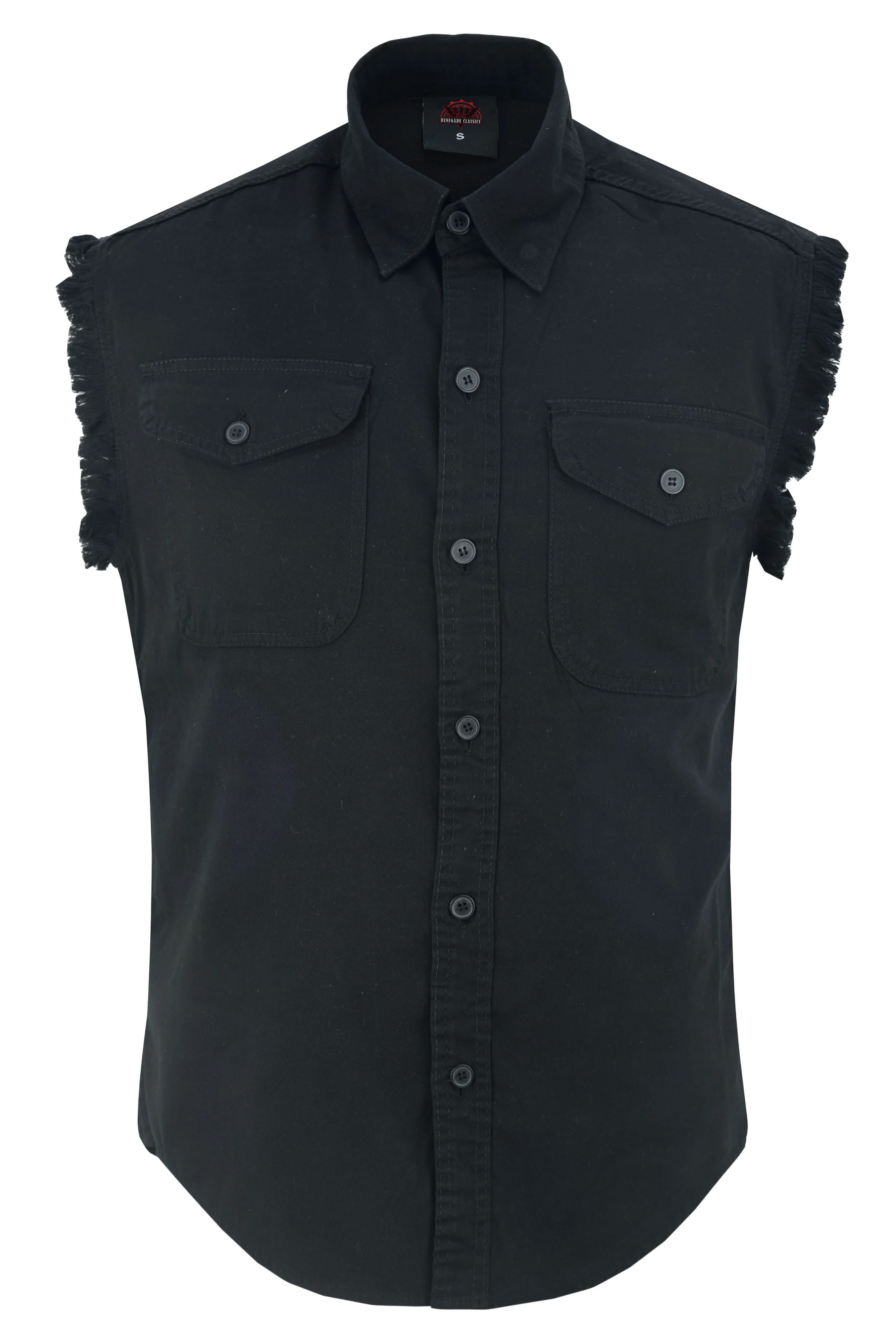 Men's Black Lightweight Sleeveless Mens Denim Shirt
