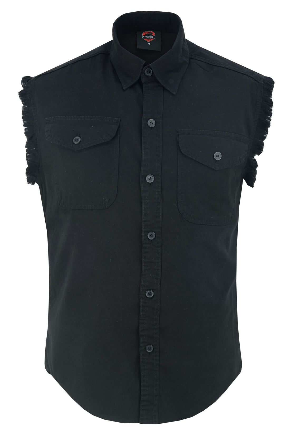 DM Men's Black Lightweight Sleeveless Mens Denim Shirt