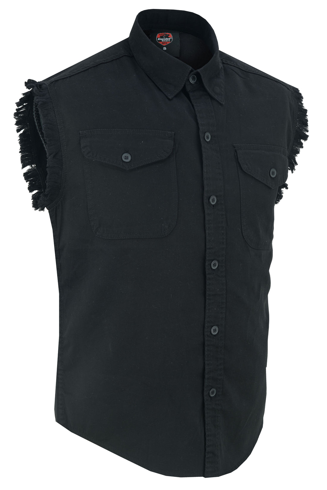 DM Men's Black Lightweight Sleeveless Mens Denim Shirt