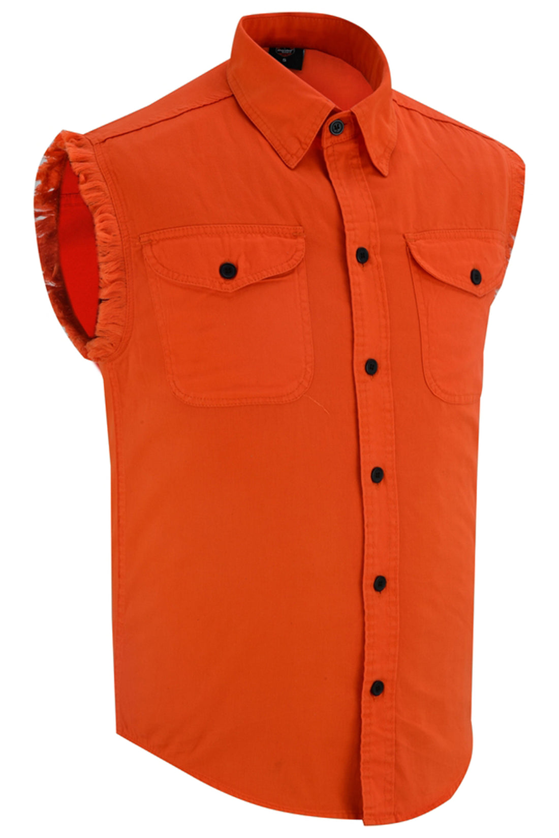 DM Men's Orange Lightweight Sleeveless Mens Denim Shirt