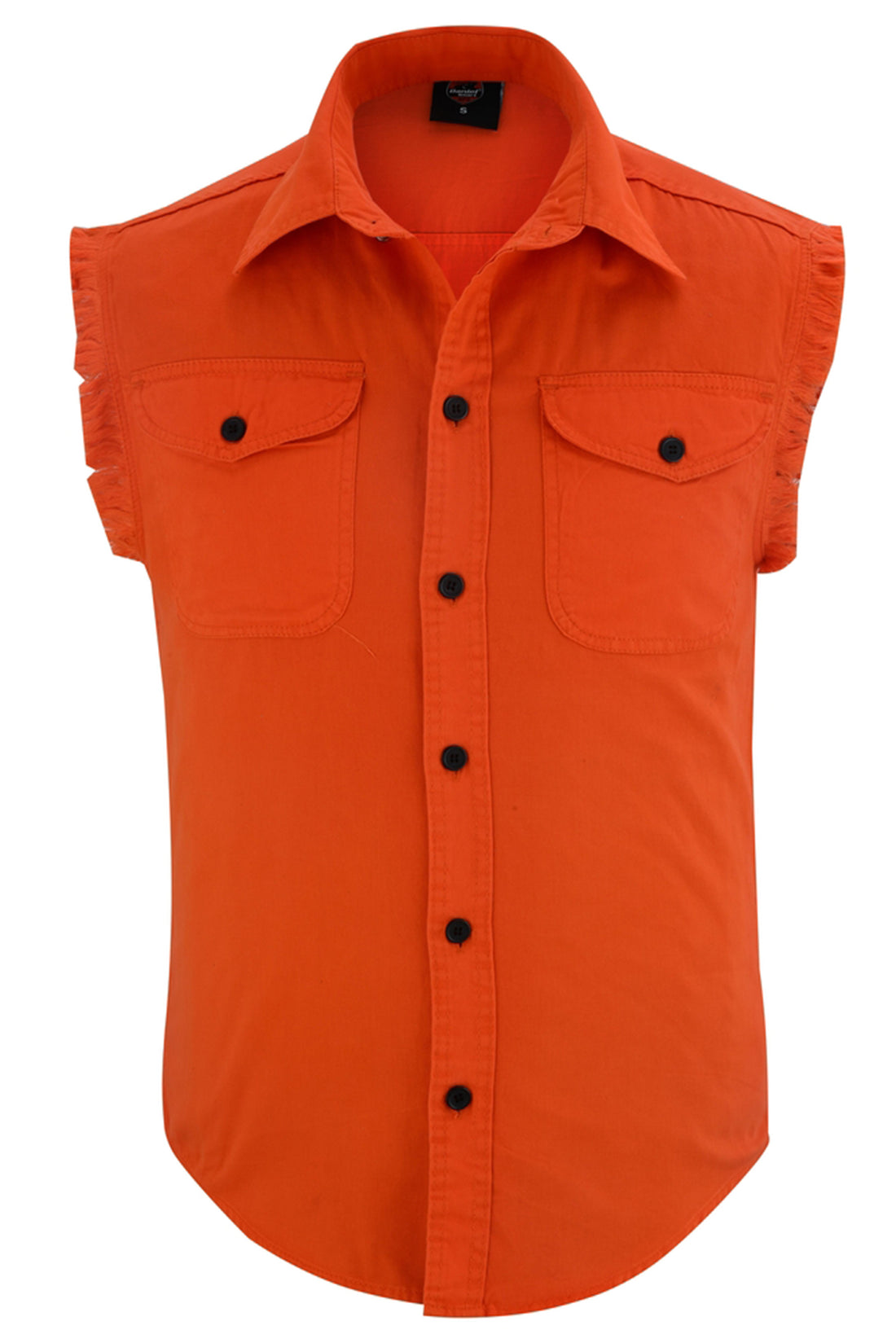 DM Men's Orange Lightweight Sleeveless Mens Denim Shirt