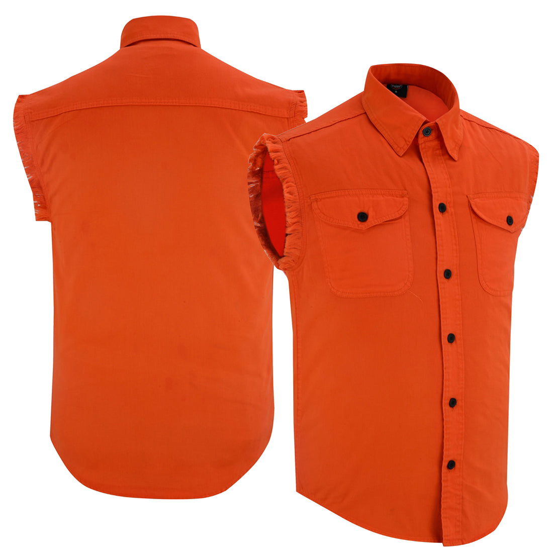 DM Men's Orange Lightweight Sleeveless Mens Denim Shirt