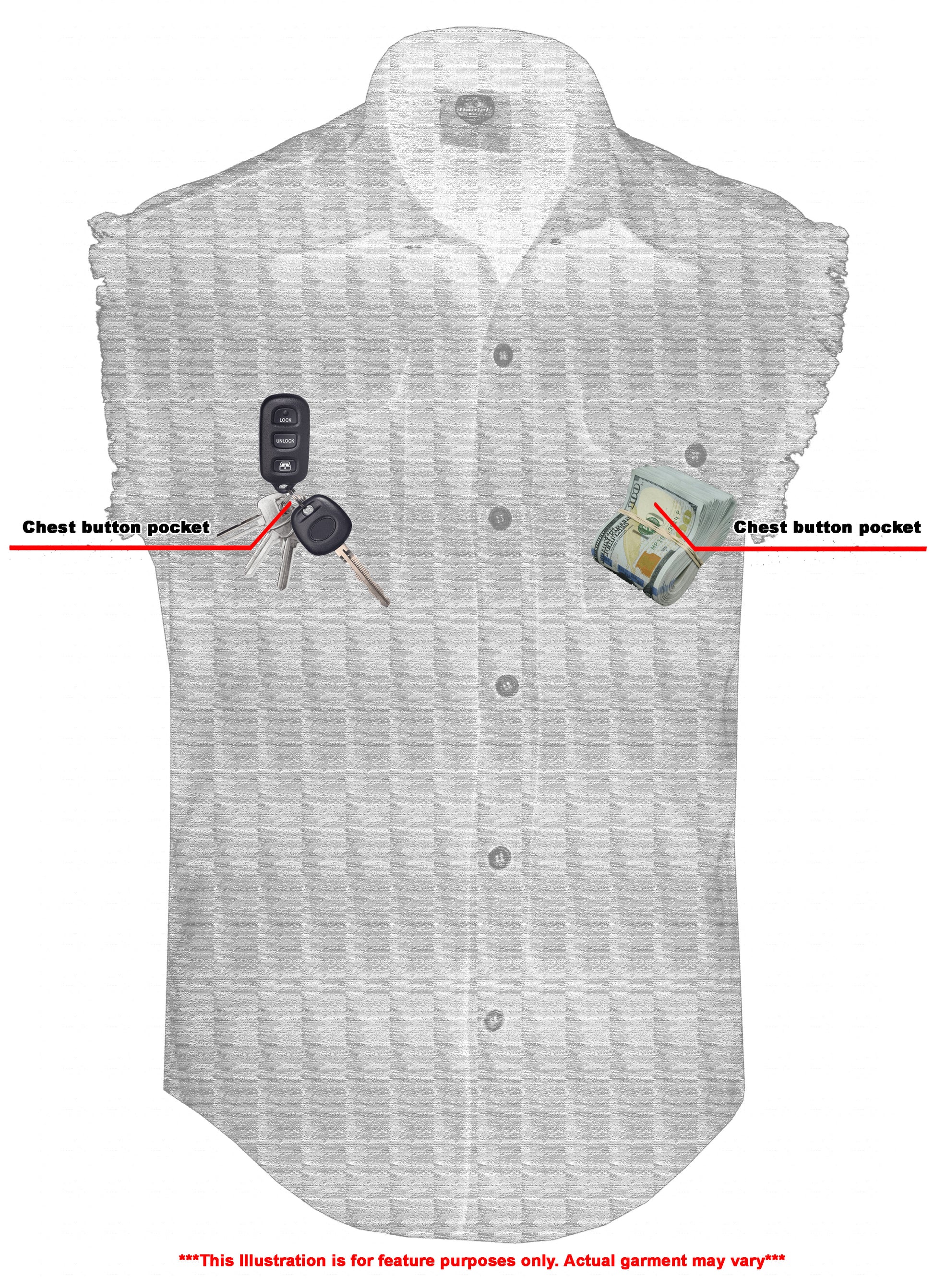 DM Men's Orange Lightweight Sleeveless Mens Denim Shirt Men's Denim Shirt Renegade Classics