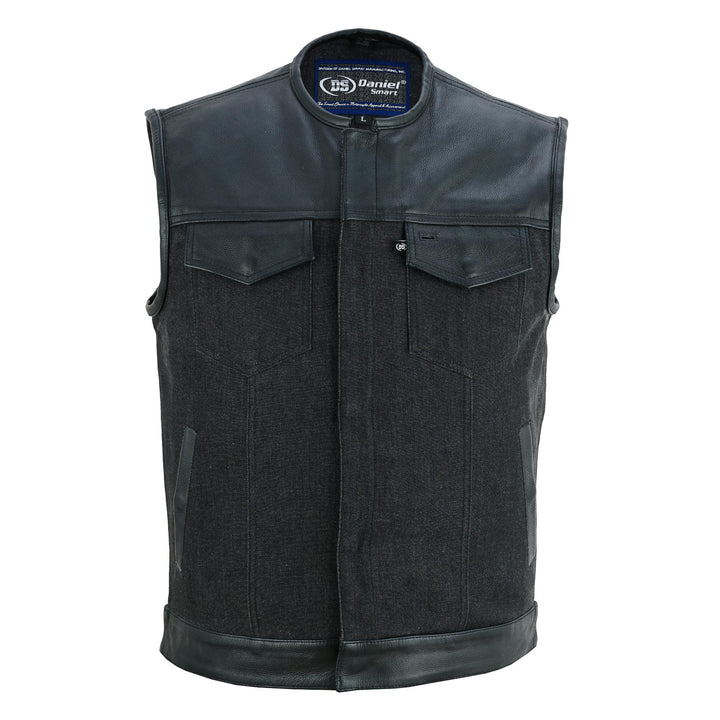 Blackfusion Men's Leather-Denim Combo Motorcycle  Vest