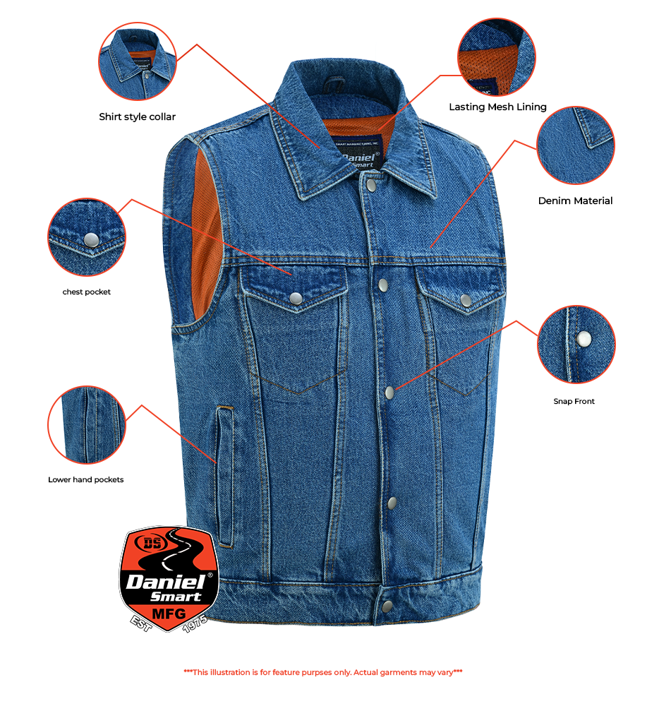 Blackguard  Men's  Blue Denim Motorcycle Vest