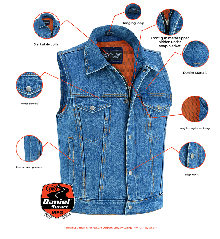 Thunder jack Blue Men's  denim motorcycle vest