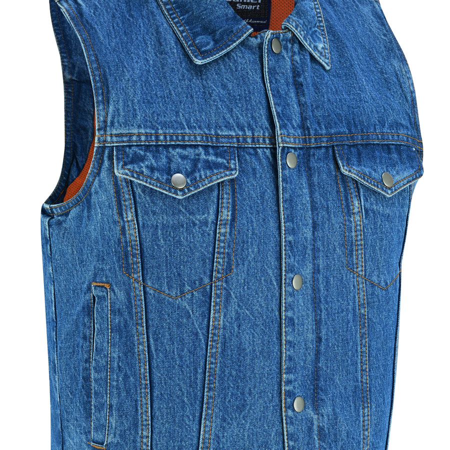 DM Snap/Zipper Front Denim Vest- Blue