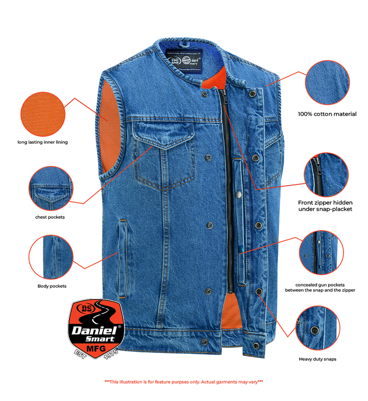 Storm hold Mens Blue Denim Motorcycle Vest