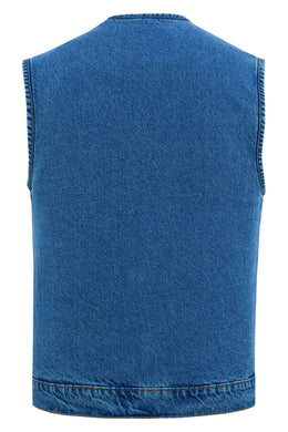 Storm hold Mens Blue Denim Motorcycle Vest Men's Denim Vests Renegade Classics