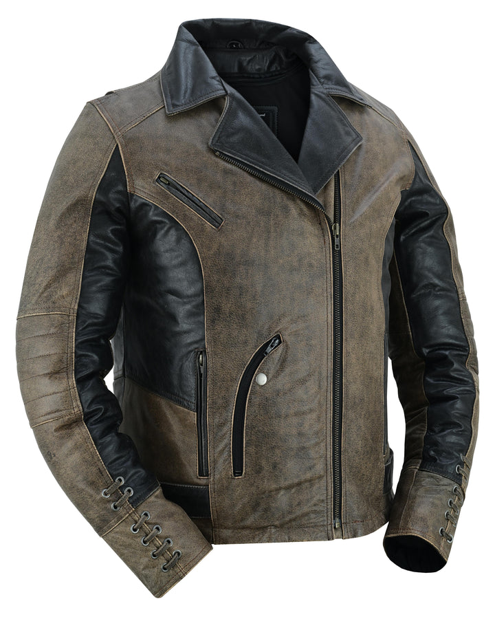 Fusion Flow Women's Two-Tone Leather Motorcycle Jacket