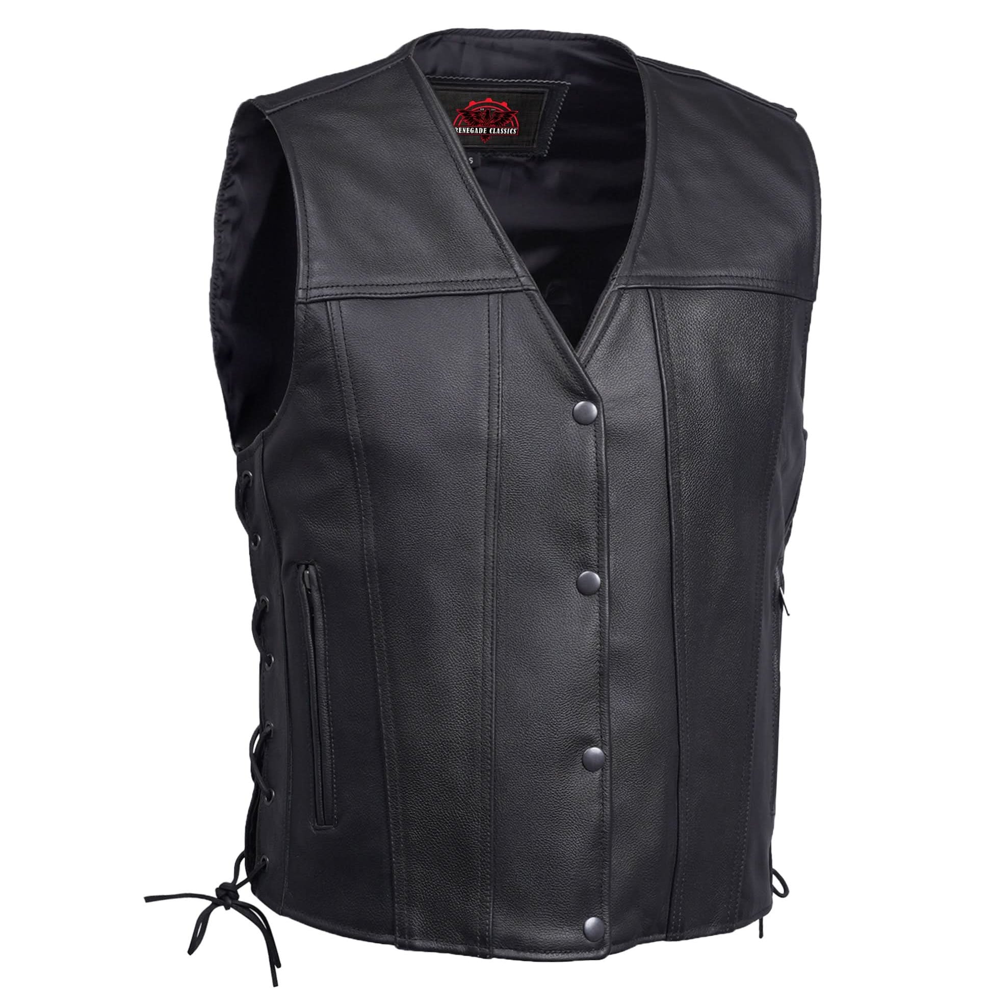 Clubster Men's Black  Motorcycle Leather Vest