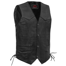 Highway Lace™ Men's Motorcycle Leather Vest - Black