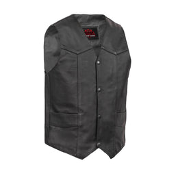 Black Stone Men's  Leather Motorcycle Vest - Black
