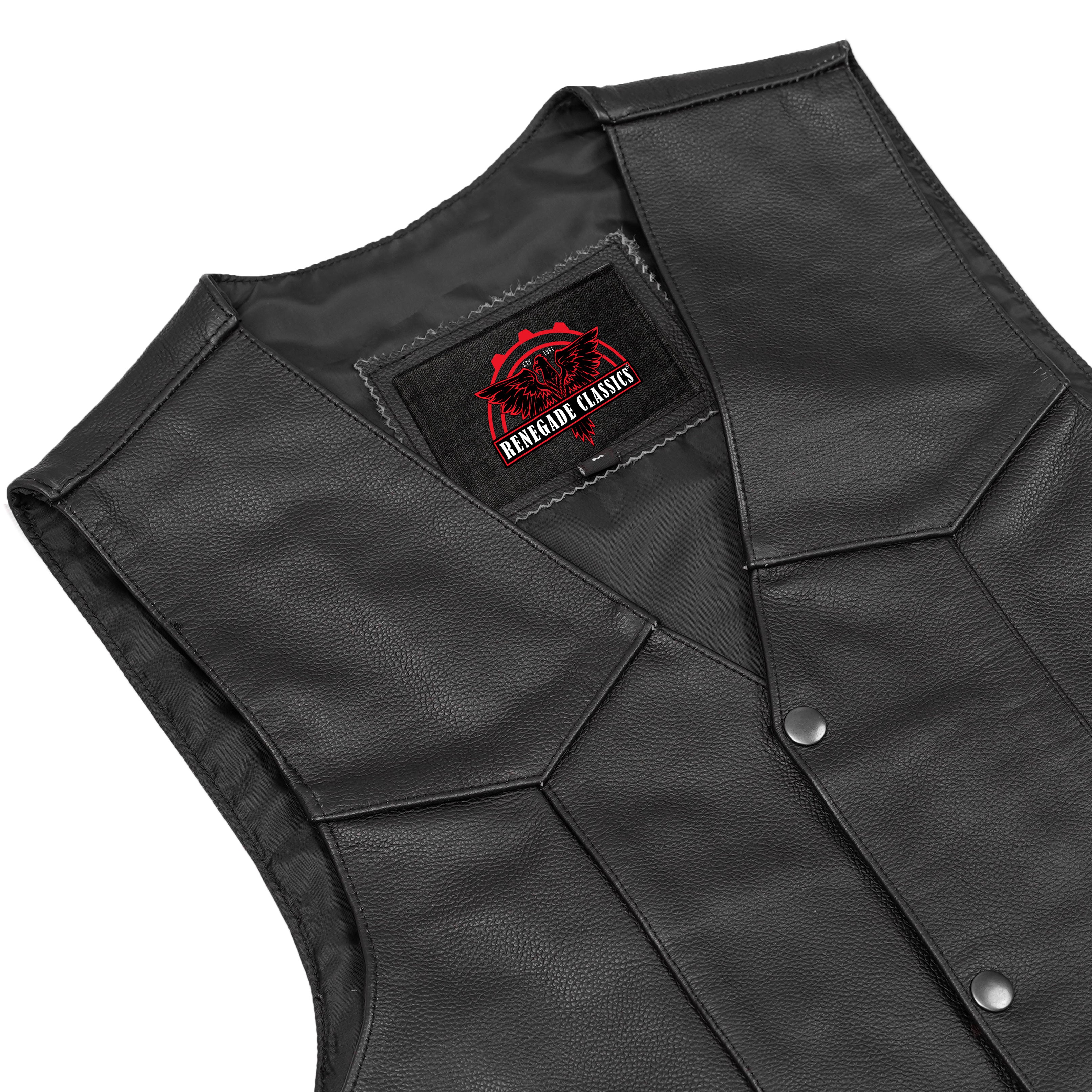 Black Stone Men's  Leather Motorcycle Vest - Black