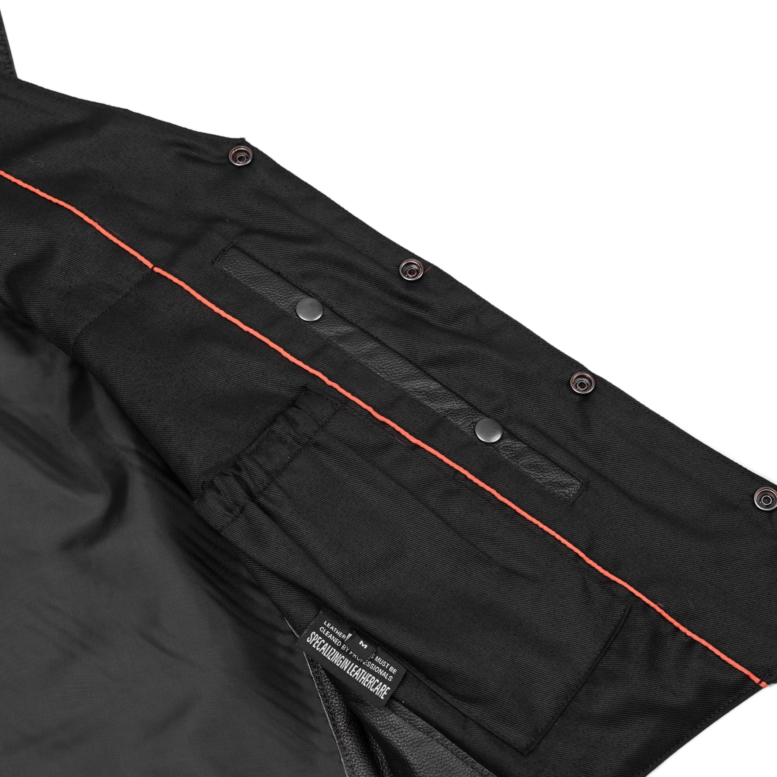 Black Stone Men's  Leather Motorcycle Vest - Black