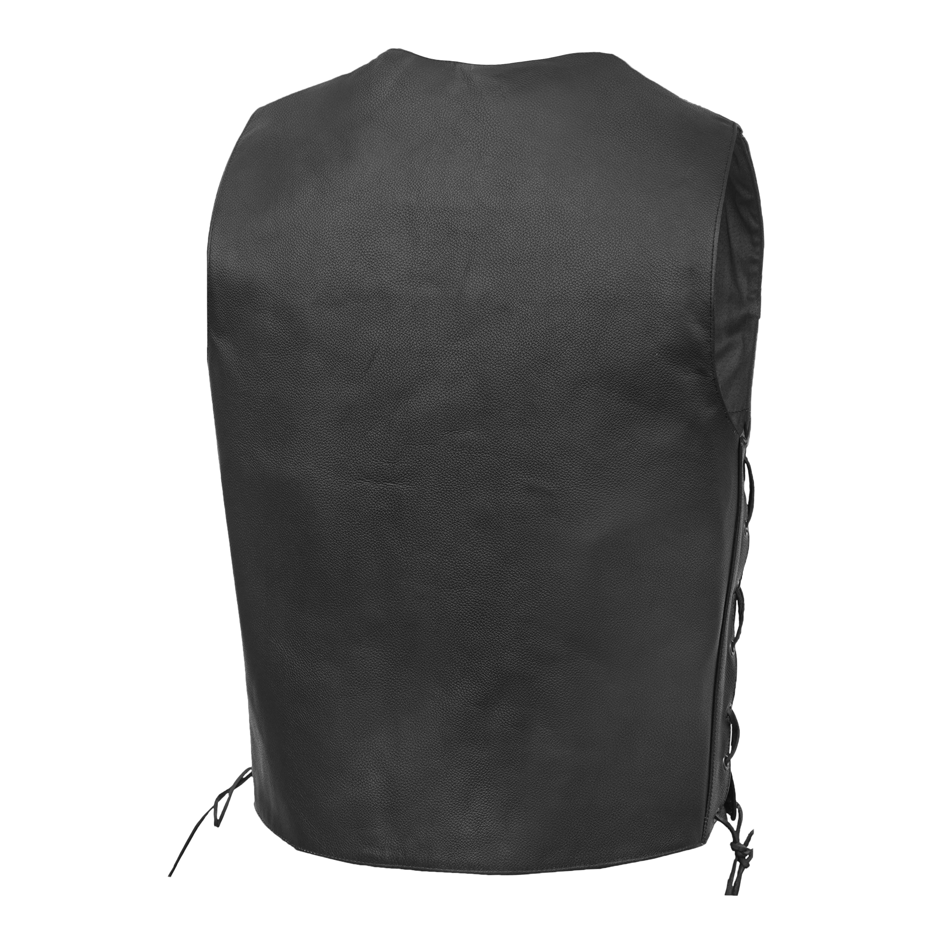 ThunderLace Men's Leather Biker Vest- Black