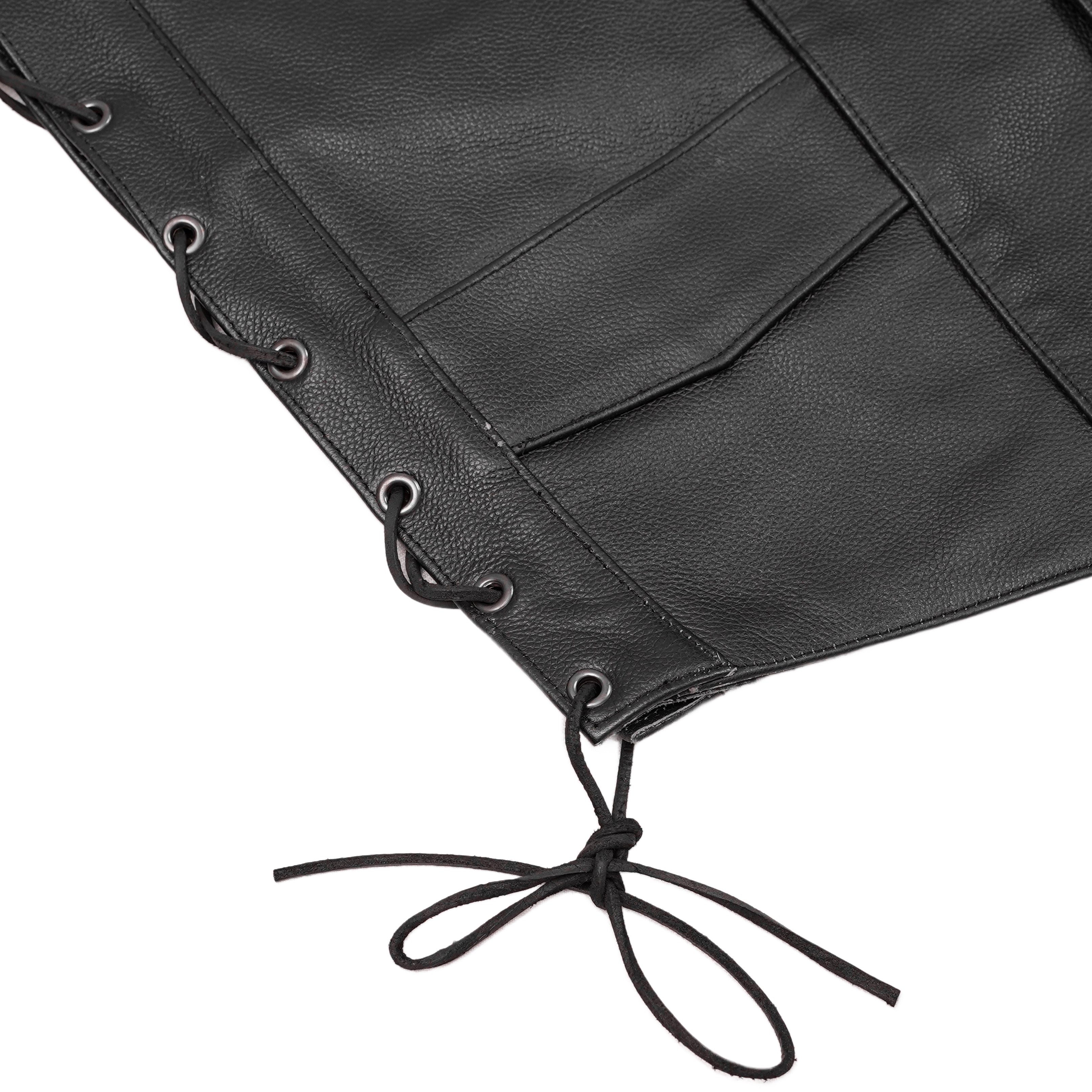 ThunderLace Men's Leather Biker Vest- Black