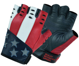 ThrottleFit Men's leather Fingerless gloves - Red, White & Blue Men's Fingerless Gloves Renegade Classics