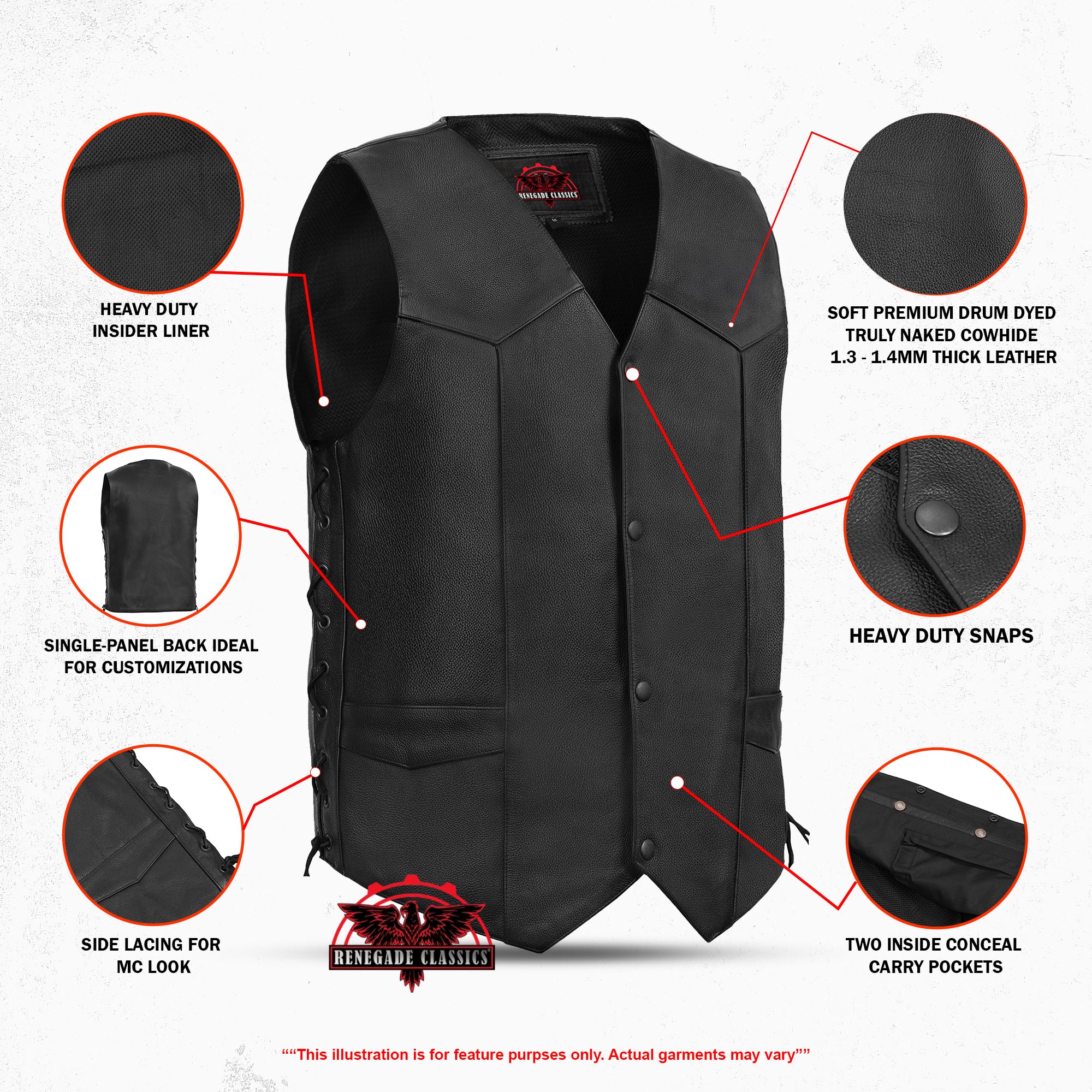 Guild Gold Men's Leather Motorcycle Vest - Black