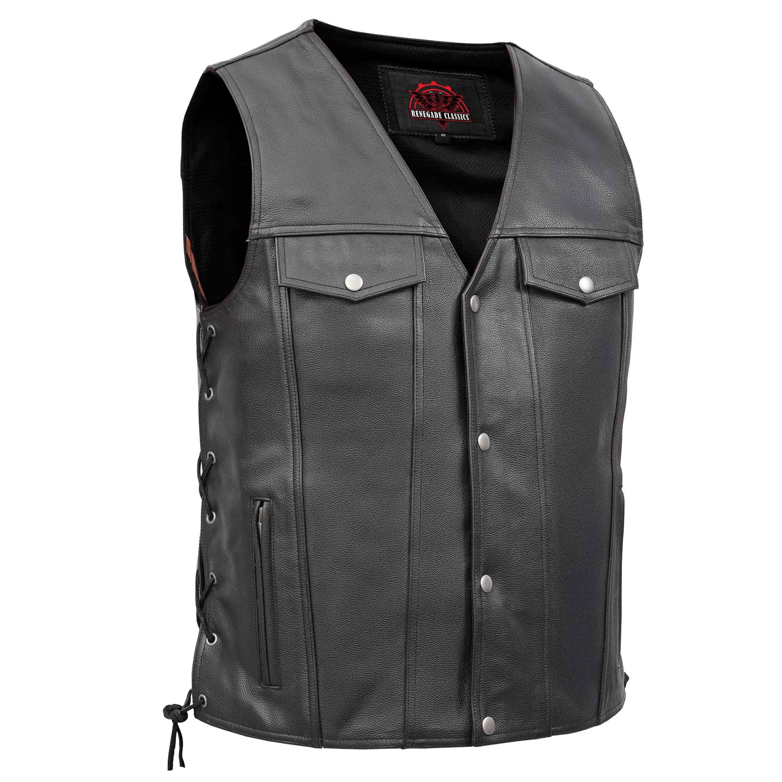 Rocker Men's Black Leather Motorcycle Vest