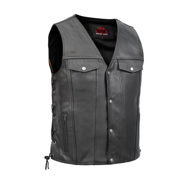Rocker Men's Black Leather Motorcycle Vest