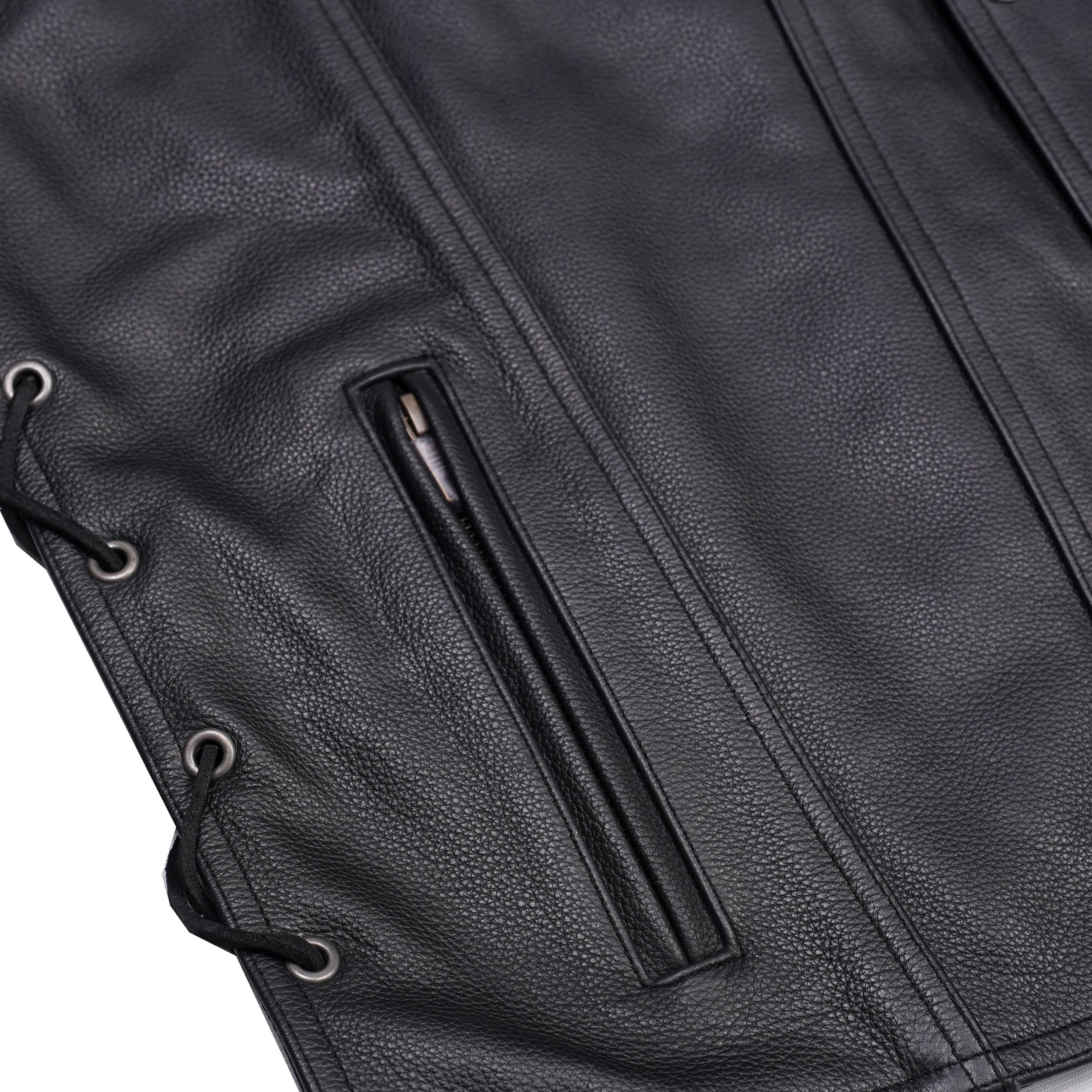 Rocker Men's Black Leather Motorcycle Vest