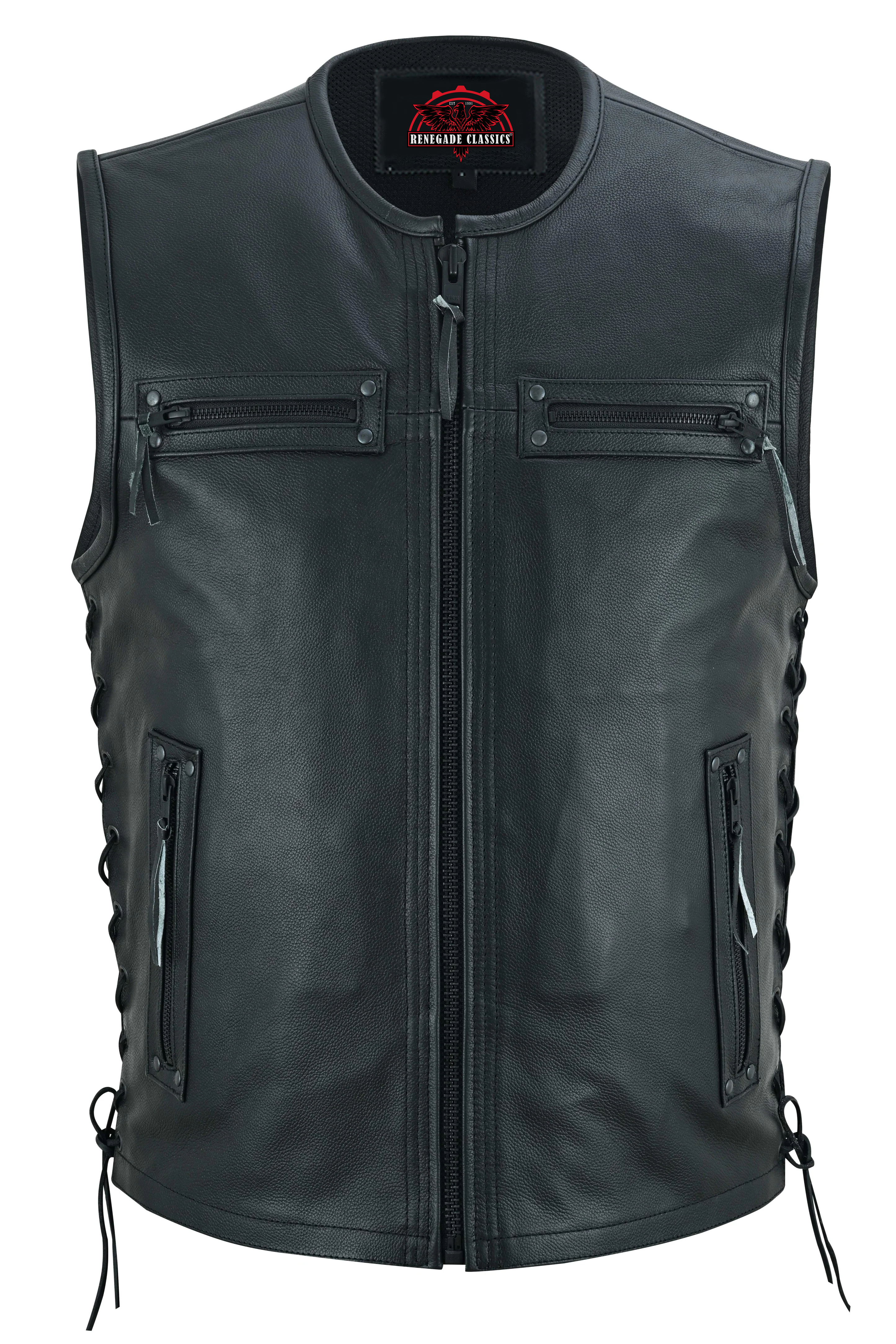 Faster Lane Men's  Black Leather Motorcycle Vest