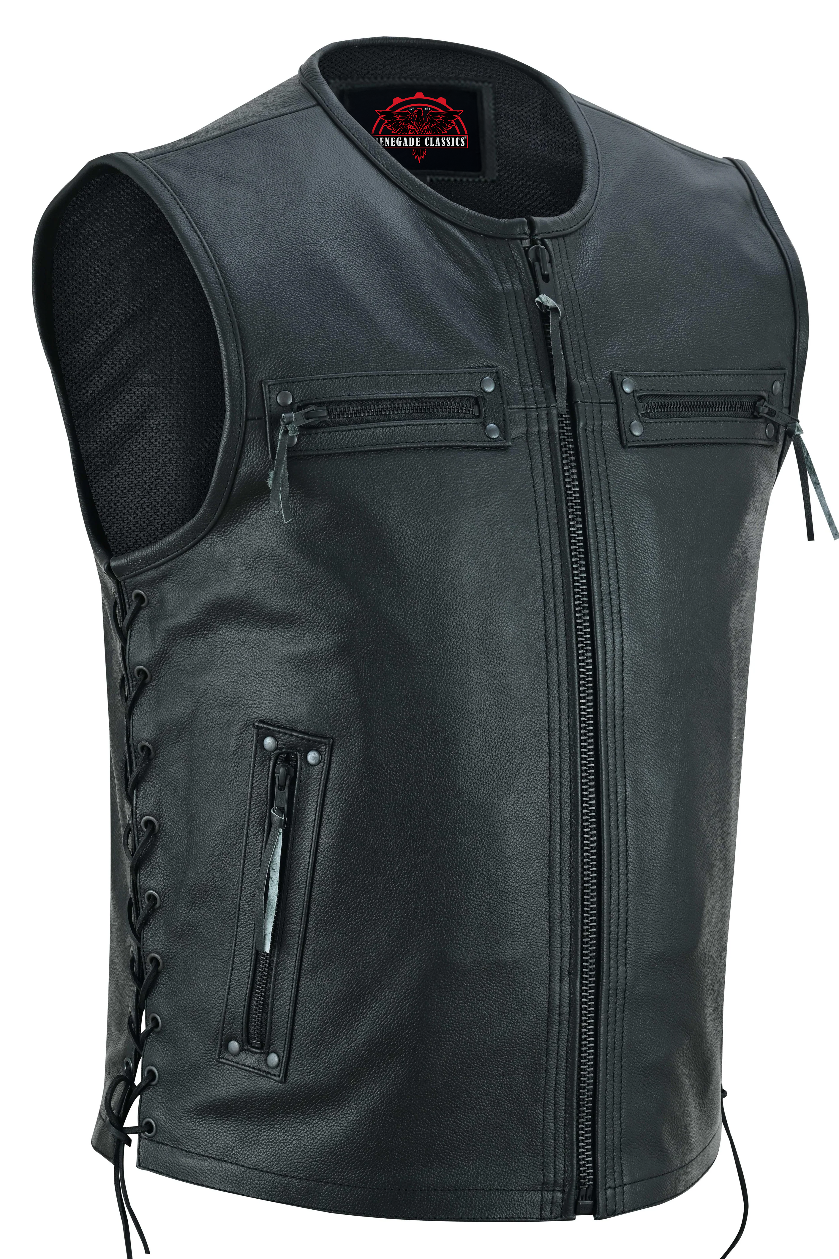Faster Lane Men's  Black Leather Motorcycle Vest