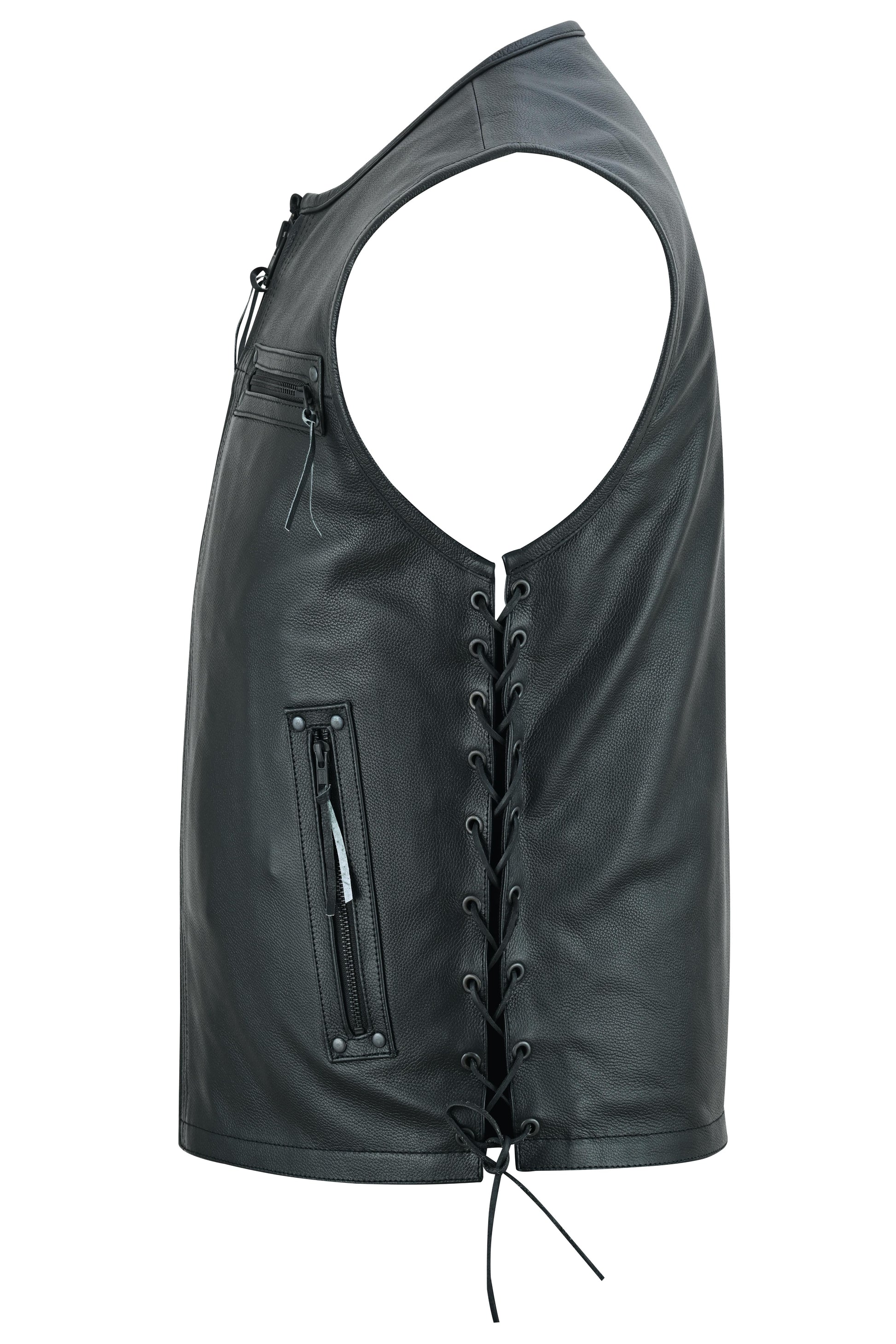 Faster Lane Men's Black Leather Motorcycle Vest Men's Leather Vests Renegade Classics