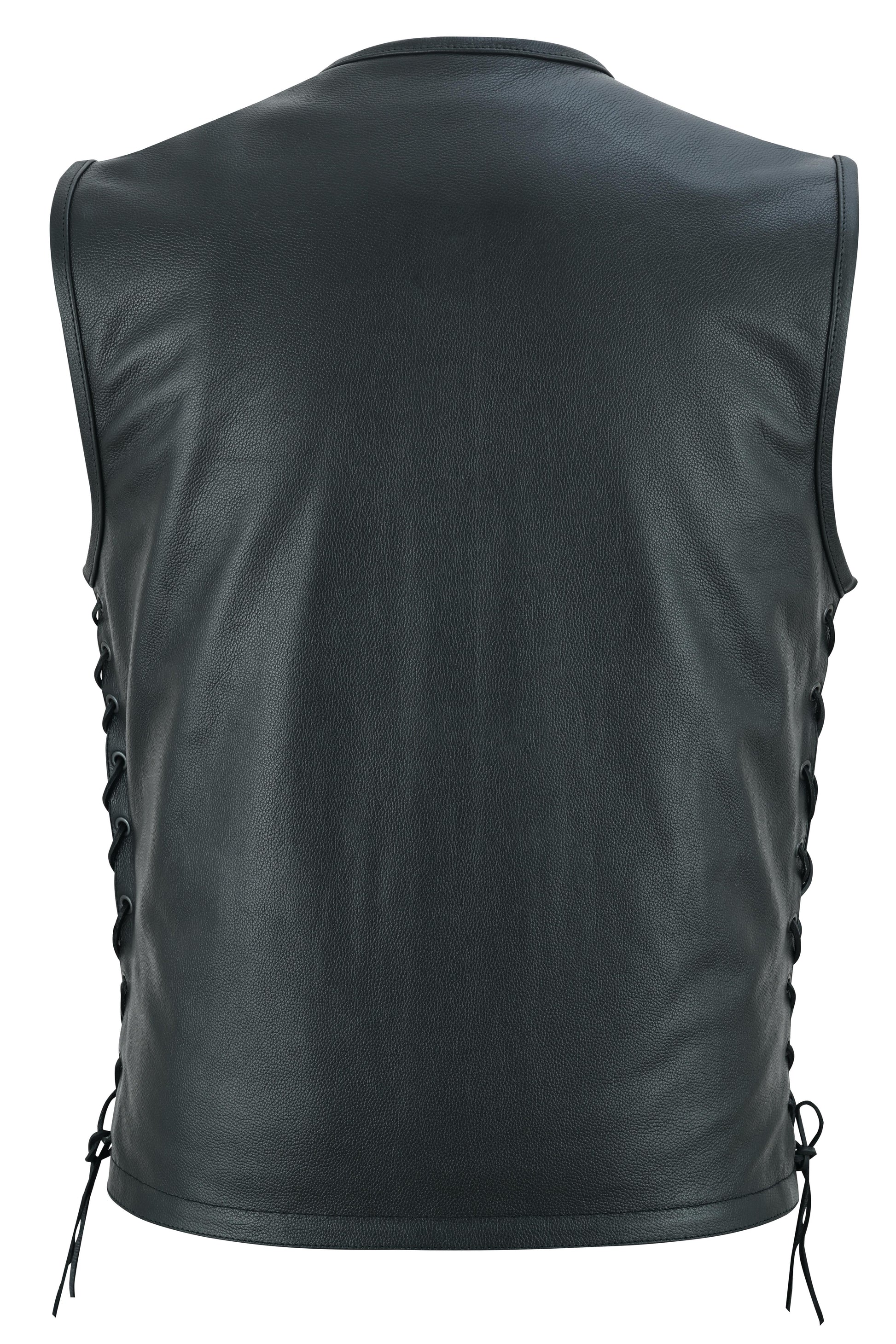 Faster Lane Men's Black Leather Motorcycle Vest Men's Leather Vests Renegade Classics