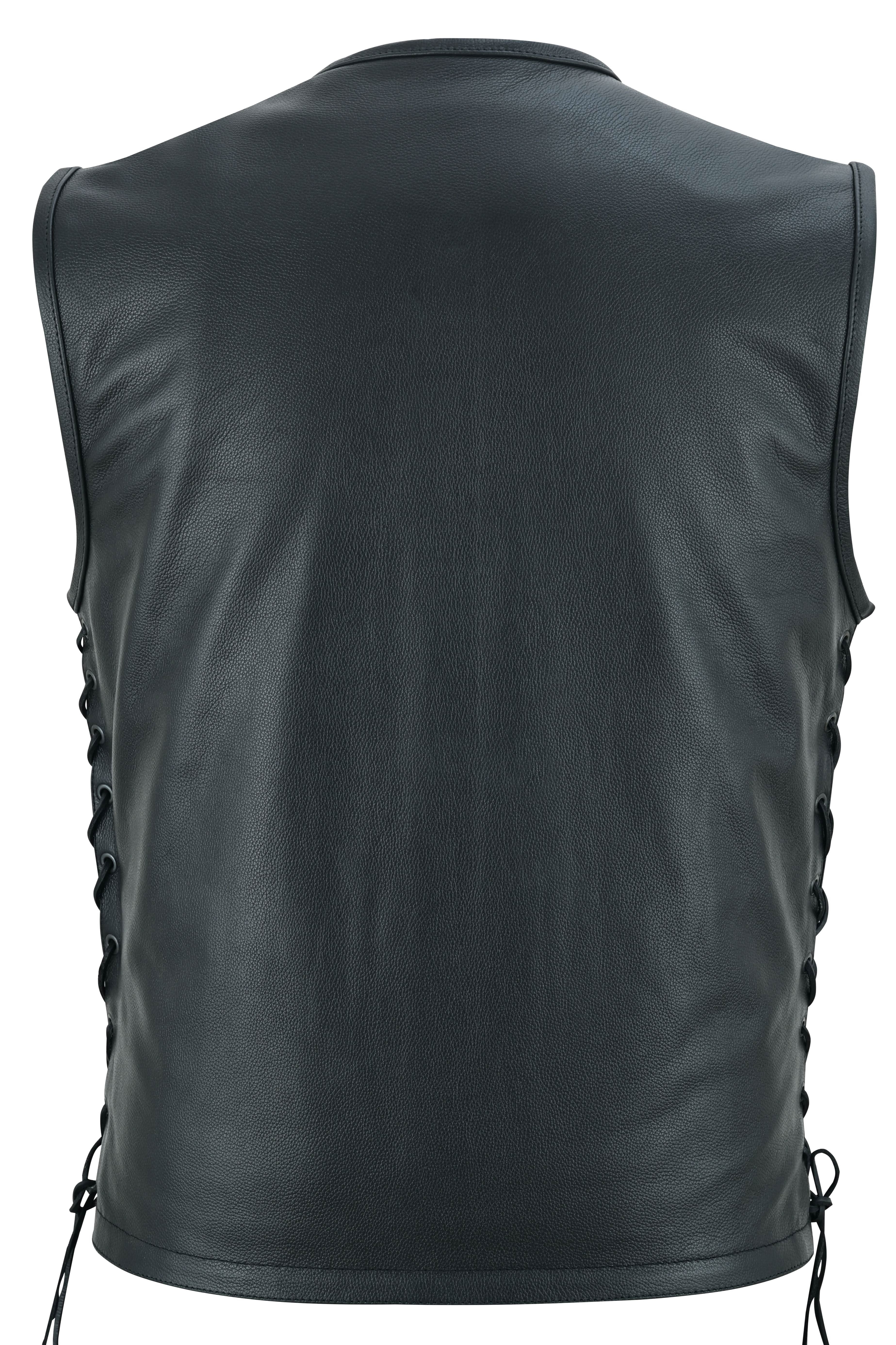 Faster Lane Men's Black Leather Motorcycle Vest Men's Leather Vests Renegade Classics
