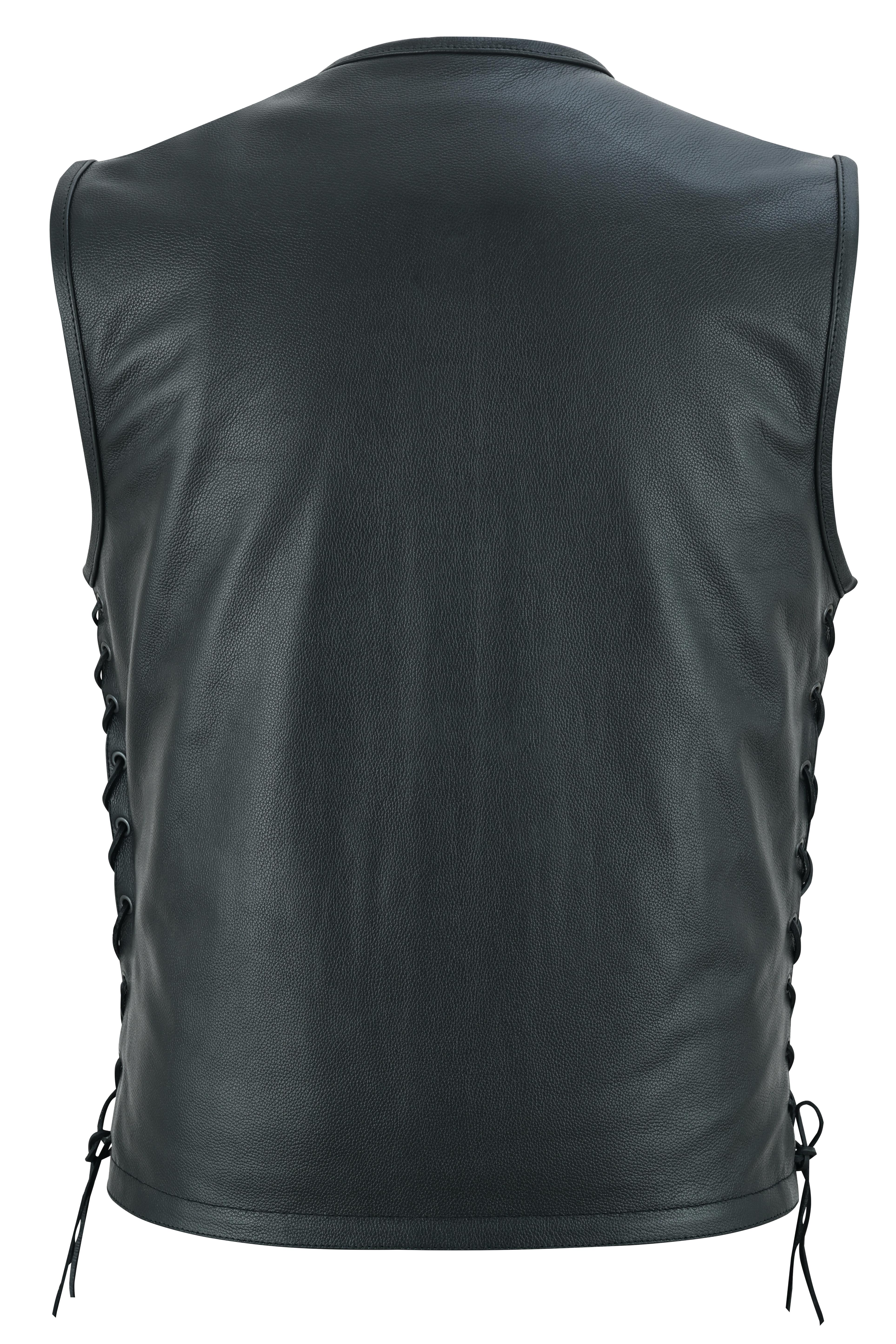 Faster Lane Men's Black Leather Motorcycle Vest Men's Leather Vests Renegade Classics