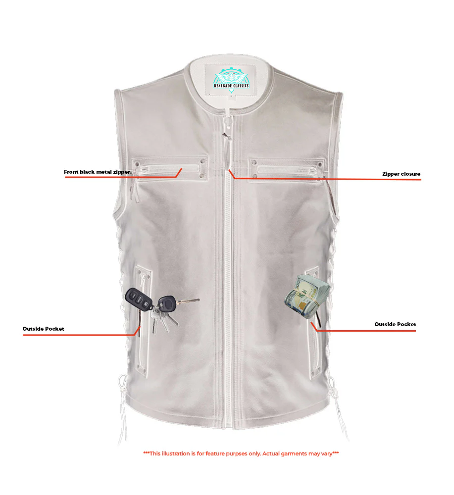 Faster Lane Men's  Black Leather Motorcycle Vest